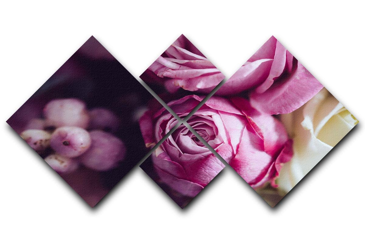 Elegant bouquet of pink and white roses 4 Square Multi Panel Canvas  - Canvas Art Rocks - 1