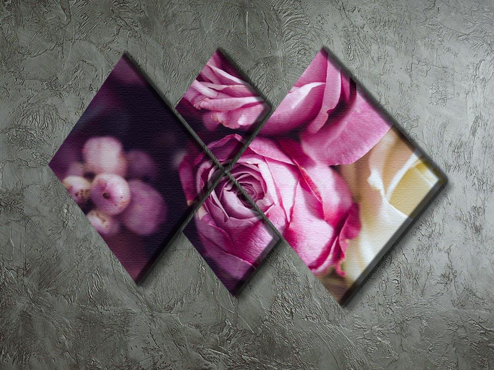 Elegant bouquet of pink and white roses 4 Square Multi Panel Canvas  - Canvas Art Rocks - 2