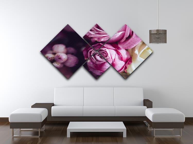 Elegant bouquet of pink and white roses 4 Square Multi Panel Canvas  - Canvas Art Rocks - 3