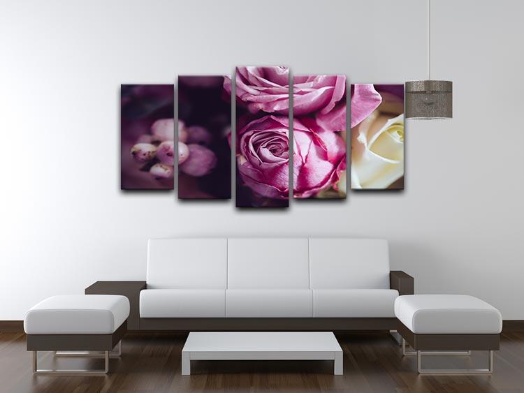 Elegant bouquet of pink and white roses 5 Split Panel Canvas  - Canvas Art Rocks - 3