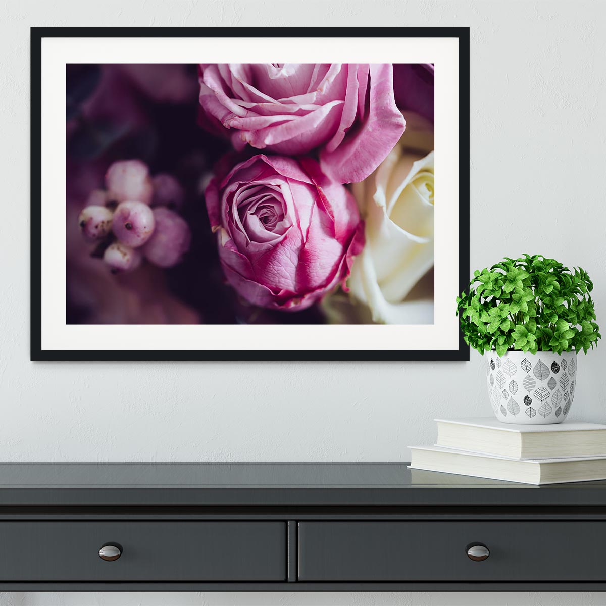 Elegant bouquet of pink and white roses Framed Print - Canvas Art Rocks - 1