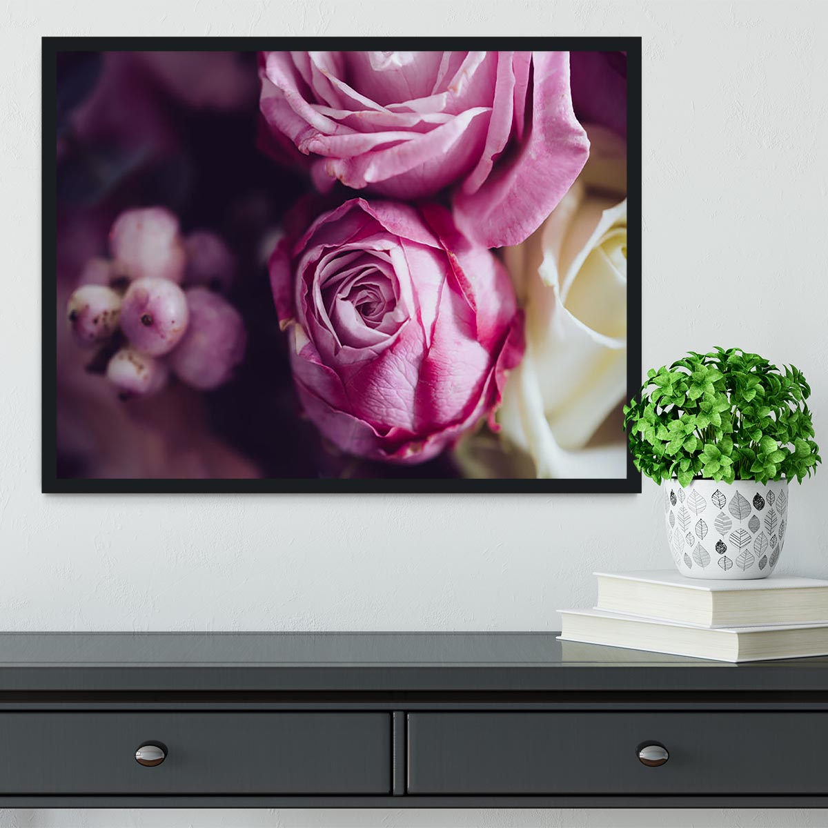 Elegant bouquet of pink and white roses Framed Print - Canvas Art Rocks - 2