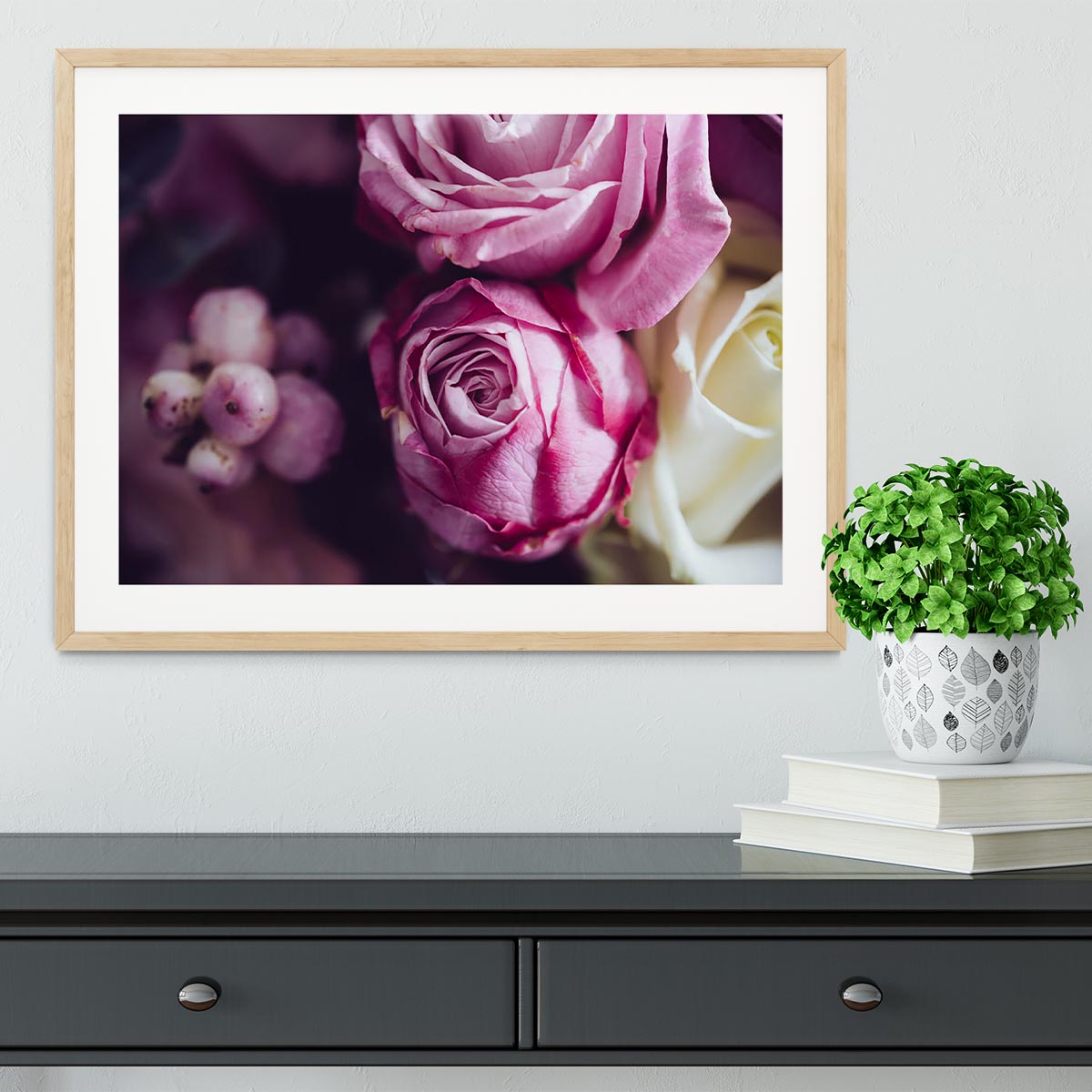 Elegant bouquet of pink and white roses Framed Print - Canvas Art Rocks - 3