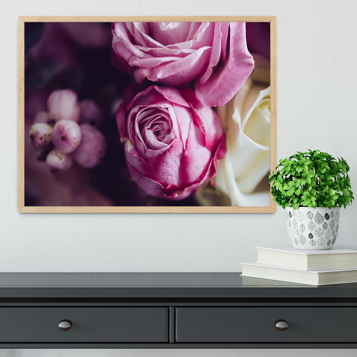 Elegant bouquet of pink and white roses Framed Print - Canvas Art Rocks - 4
