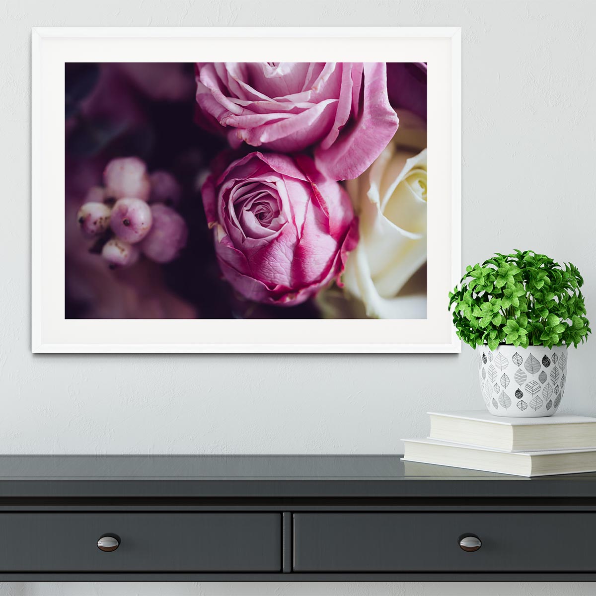 Elegant bouquet of pink and white roses Framed Print - Canvas Art Rocks - 5