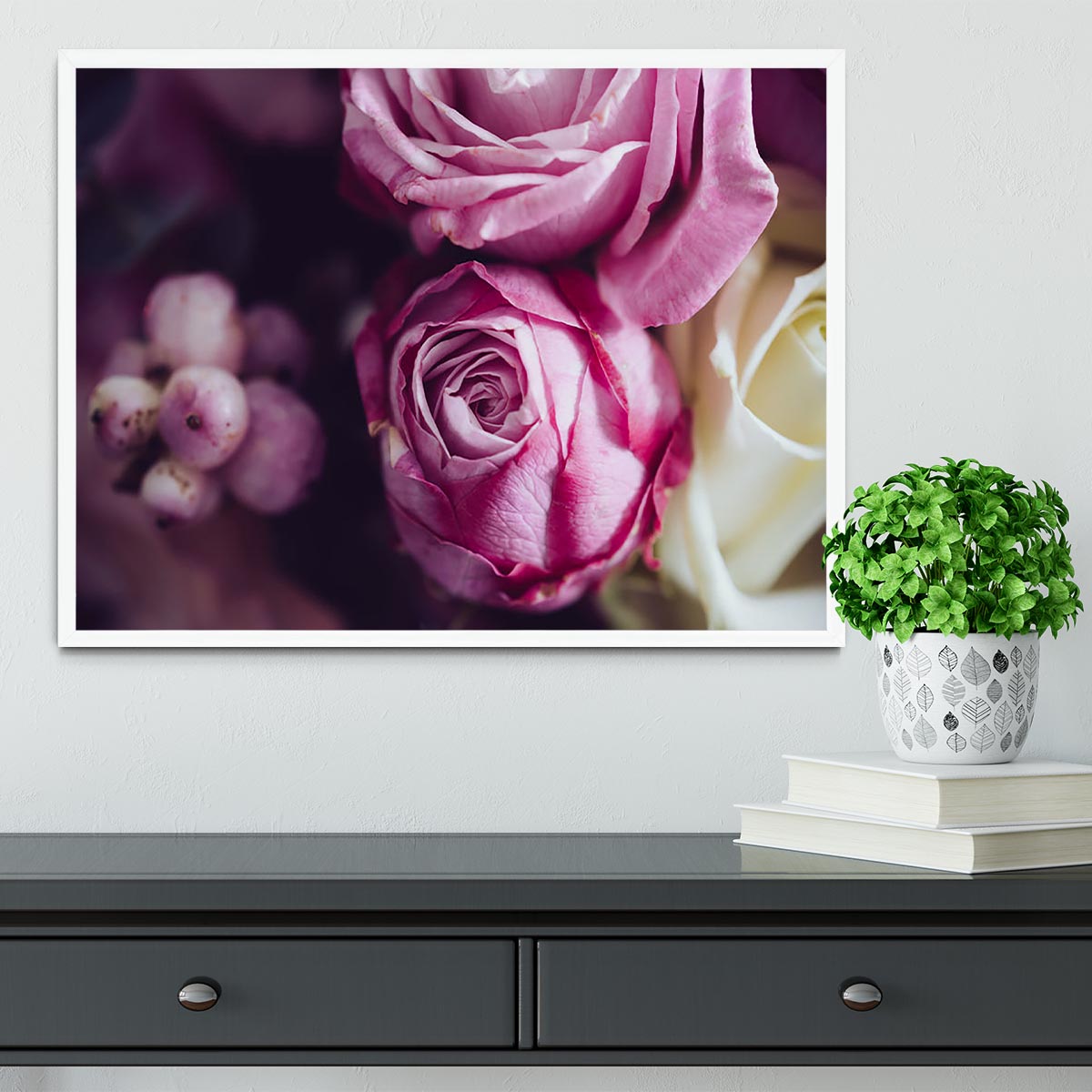 Elegant bouquet of pink and white roses Framed Print - Canvas Art Rocks -6