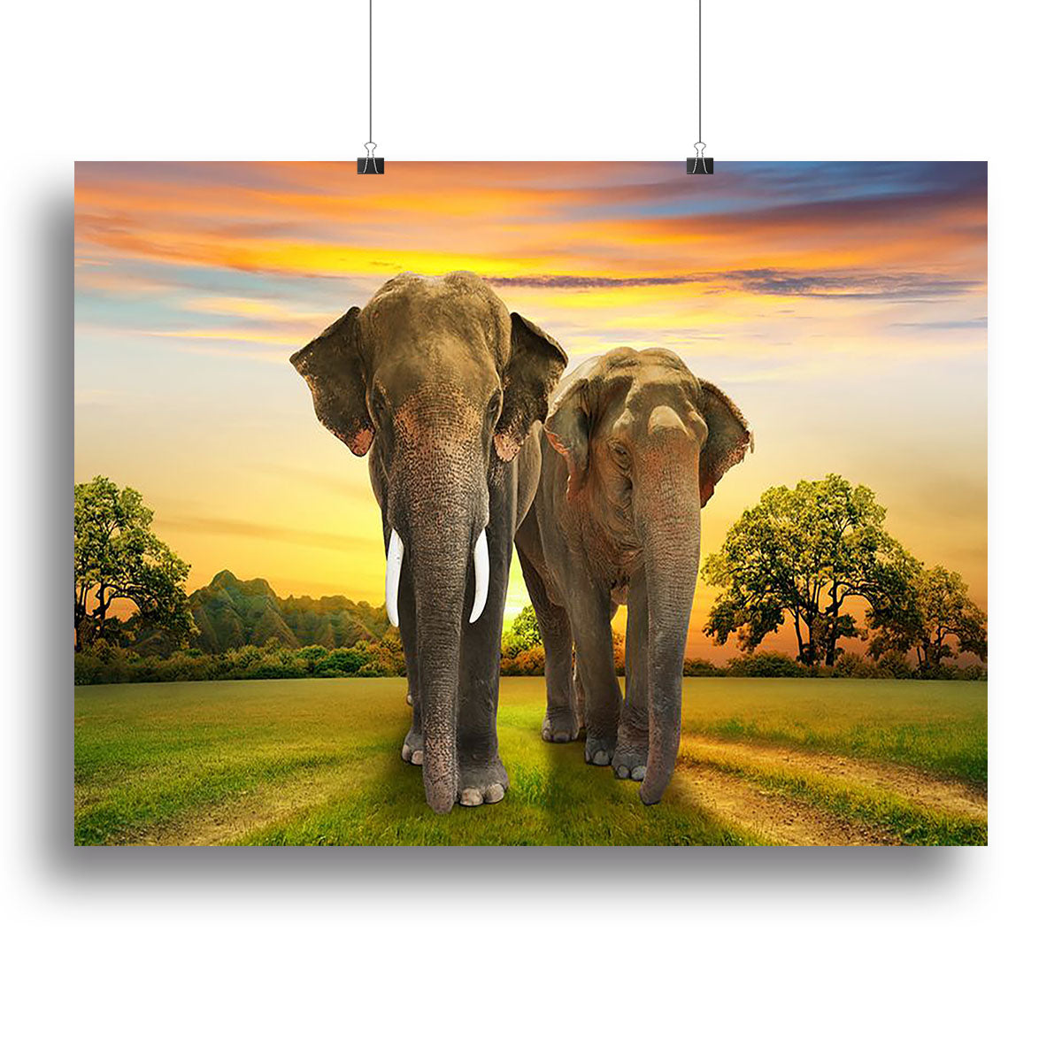 Elephant family on sunset Canvas Print or Poster - Canvas Art Rocks - 2