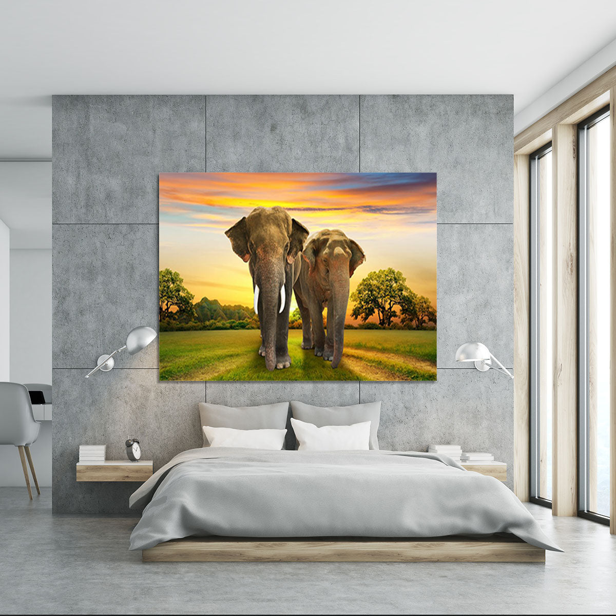 Elephant family on sunset Canvas Print or Poster - Canvas Art Rocks - 5
