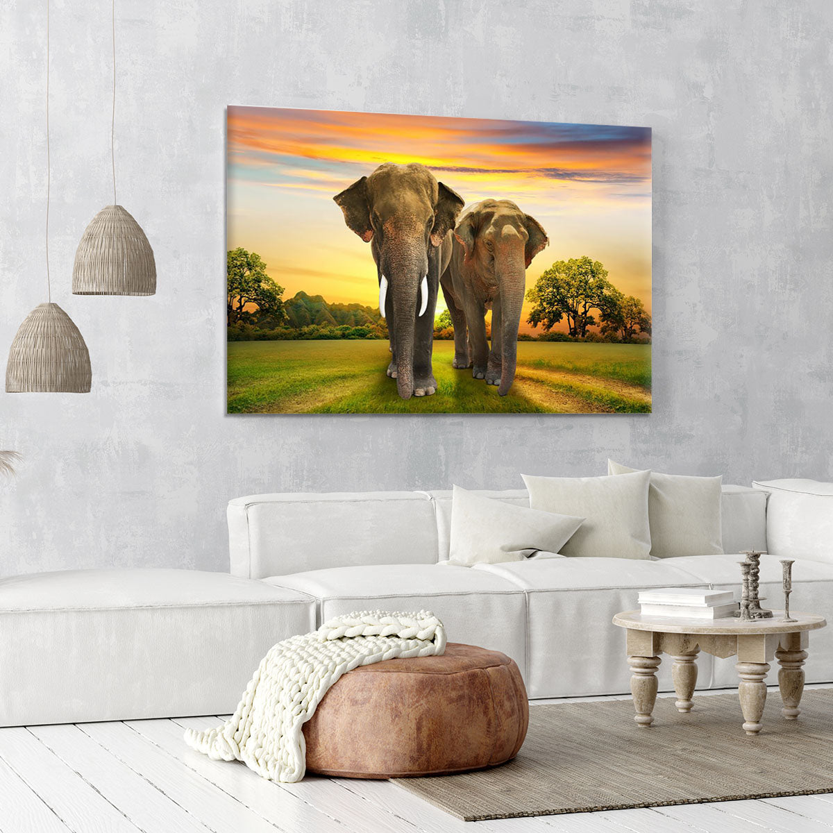 Elephant family on sunset Canvas Print or Poster - Canvas Art Rocks - 6