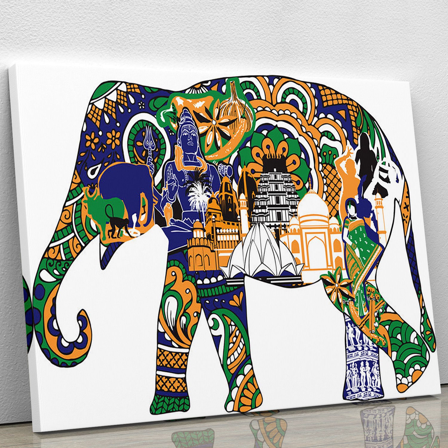 Elephant with Indian symbols Canvas Print or Poster - Canvas Art Rocks - 1