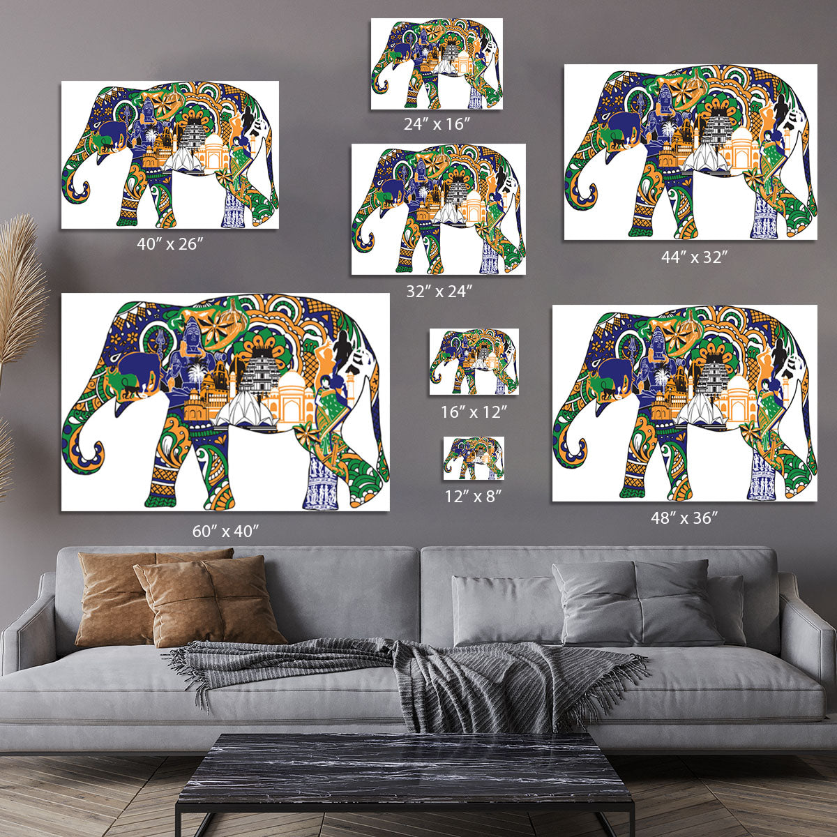 Elephant with Indian symbols Canvas Print or Poster - Canvas Art Rocks - 7