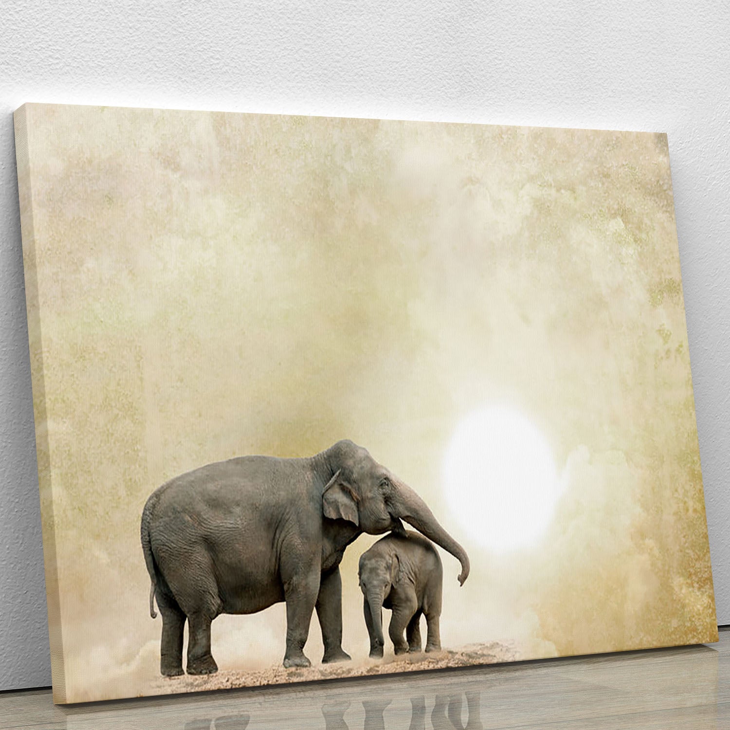 Elephants on a grunge background Canvas Print or Poster - Canvas Art Rocks - 1