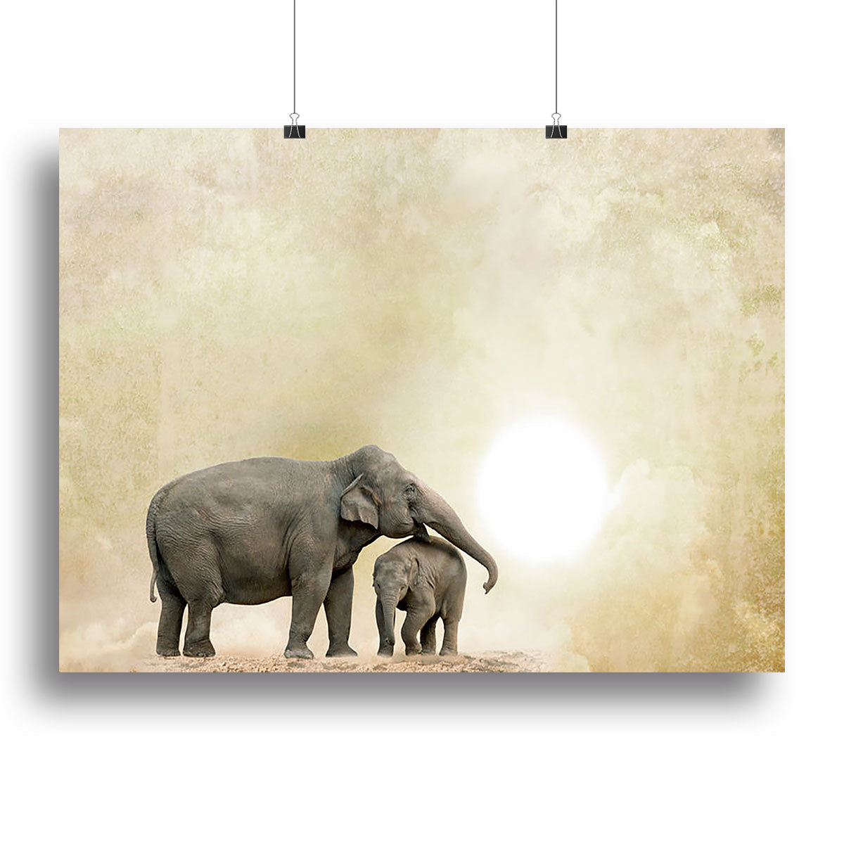 Elephants on a grunge background Canvas Print or Poster - Canvas Art Rocks - 2