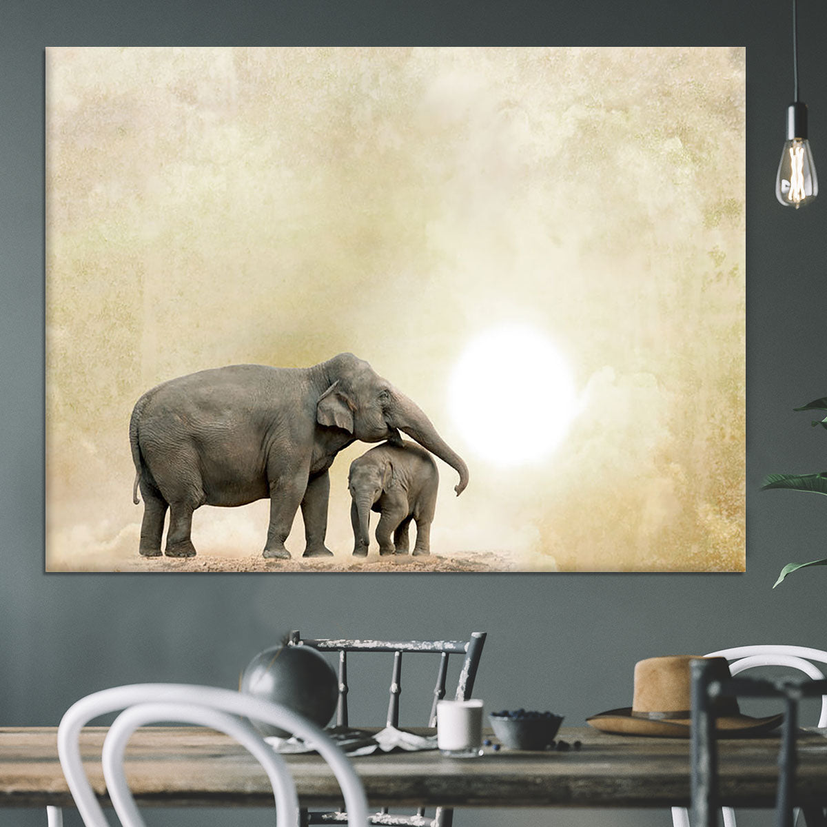 Elephants on a grunge background Canvas Print or Poster - Canvas Art Rocks - 3