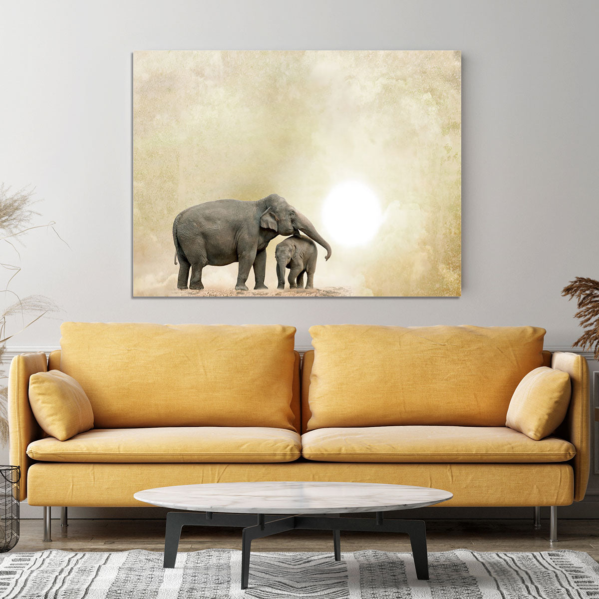 Elephants on a grunge background Canvas Print or Poster - Canvas Art Rocks - 4