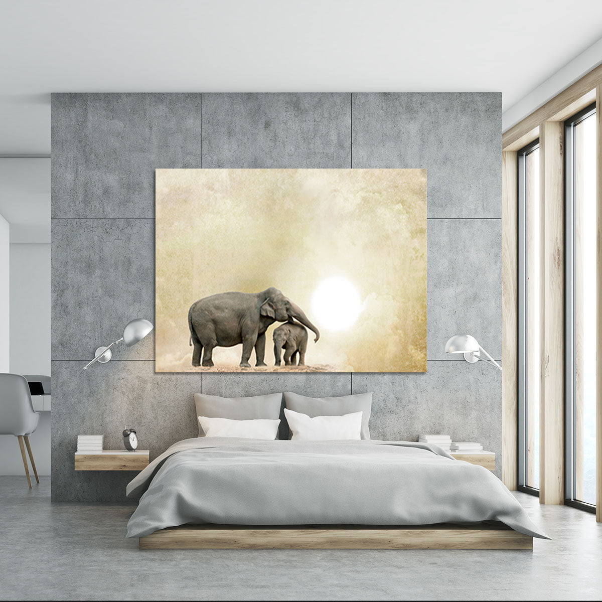 Elephants on a grunge background Canvas Print or Poster - Canvas Art Rocks - 5