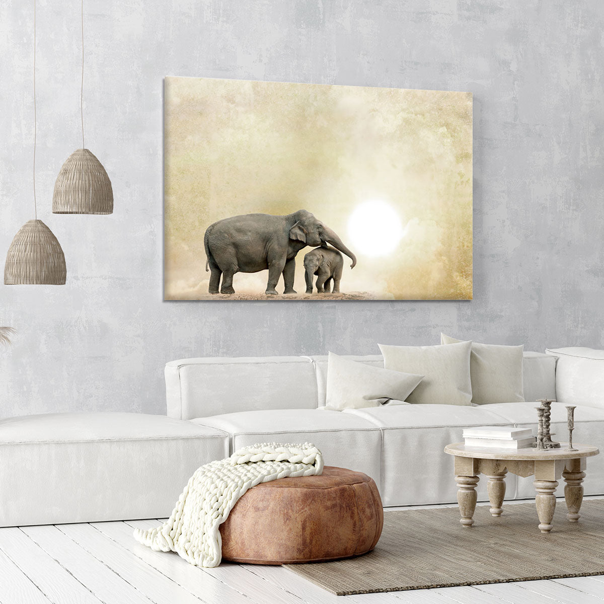 Elephants on a grunge background Canvas Print or Poster - Canvas Art Rocks - 6