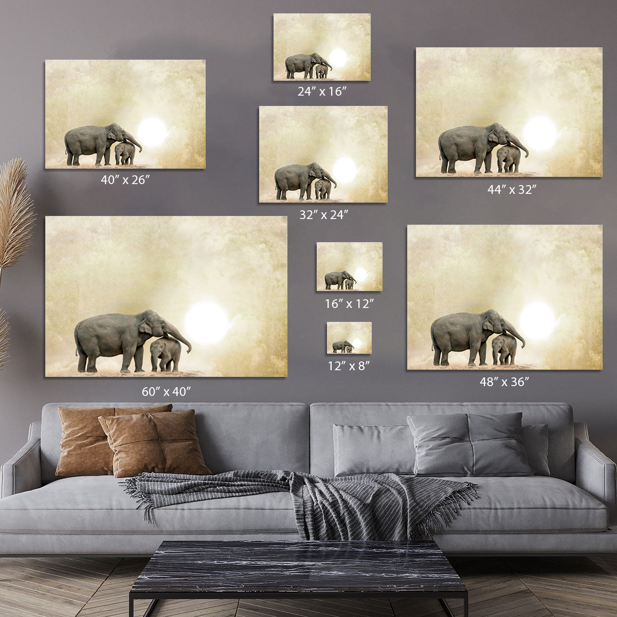 Elephants on a grunge background Canvas Print or Poster - Canvas Art Rocks - 7
