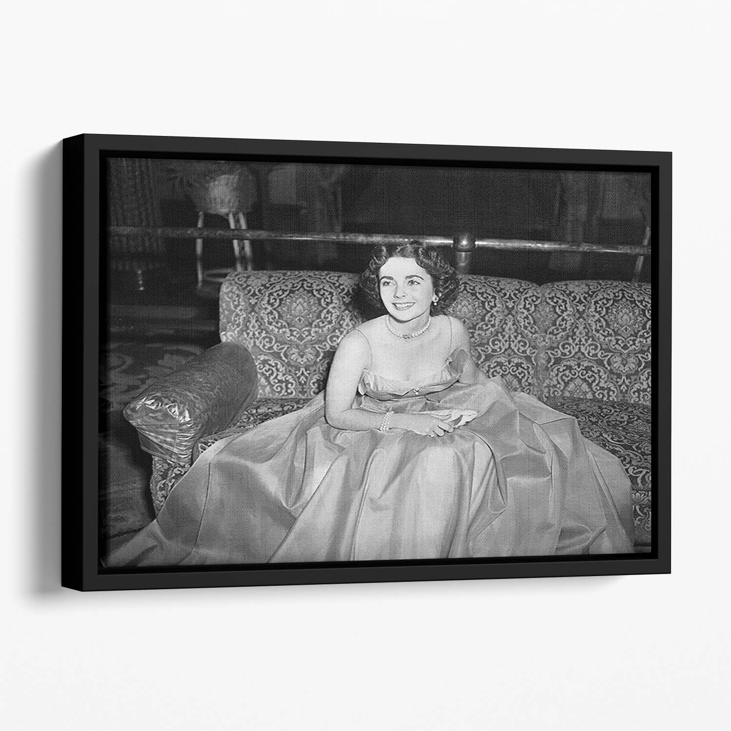 Elizabeth Taylor In A Dress Floating Framed Canvas