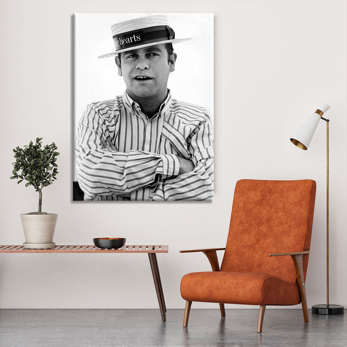 Elton John wearing a straw boater Canvas Print or Poster - Canvas Art Rocks - 6