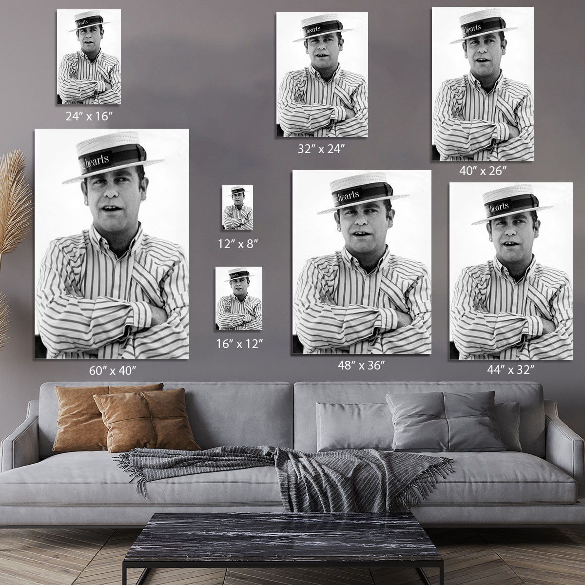 Elton John wearing a straw boater Canvas Print or Poster - Canvas Art Rocks - 7