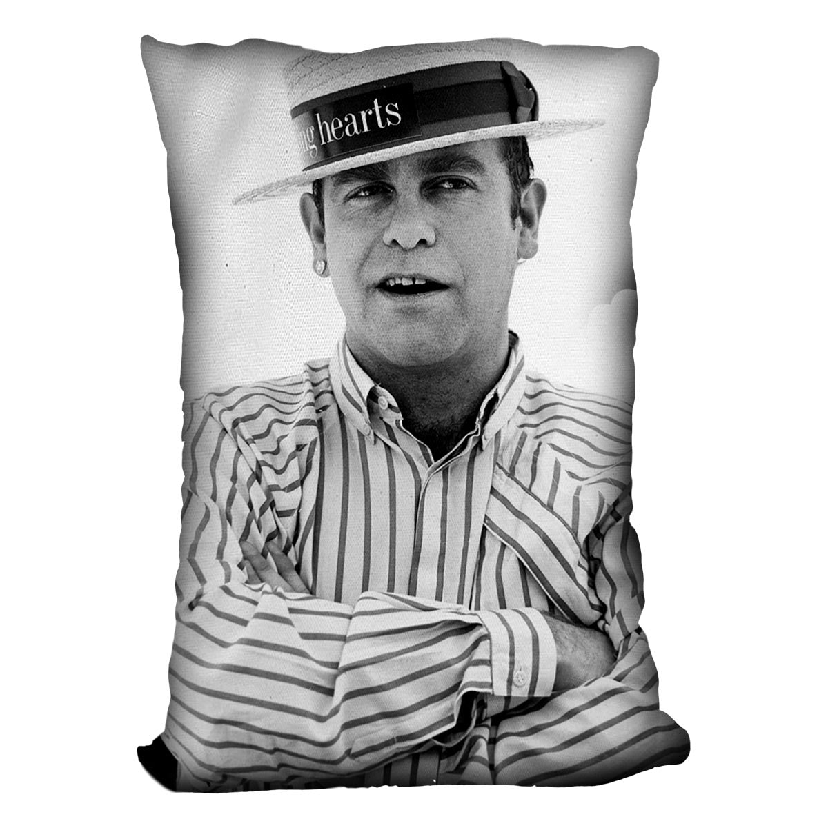 Elton John wearing a straw boater Cushion