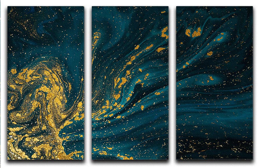 Emerald and Gold Swirled Marble 3 Split Panel Canvas Print - Canvas Art Rocks - 1