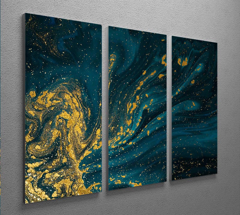Emerald and Gold Swirled Marble 3 Split Panel Canvas Print - Canvas Art Rocks - 2