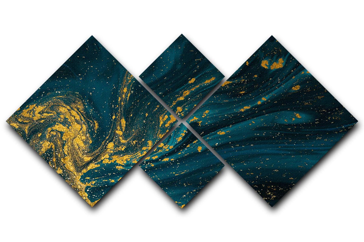 Emerald and Gold Swirled Marble 4 Square Multi Panel Canvas - Canvas Art Rocks - 1