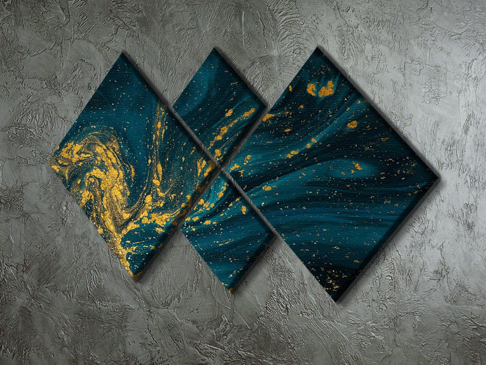 Emerald and Gold Swirled Marble 4 Square Multi Panel Canvas - Canvas Art Rocks - 2
