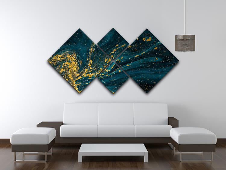 Emerald and Gold Swirled Marble 4 Square Multi Panel Canvas - Canvas Art Rocks - 3