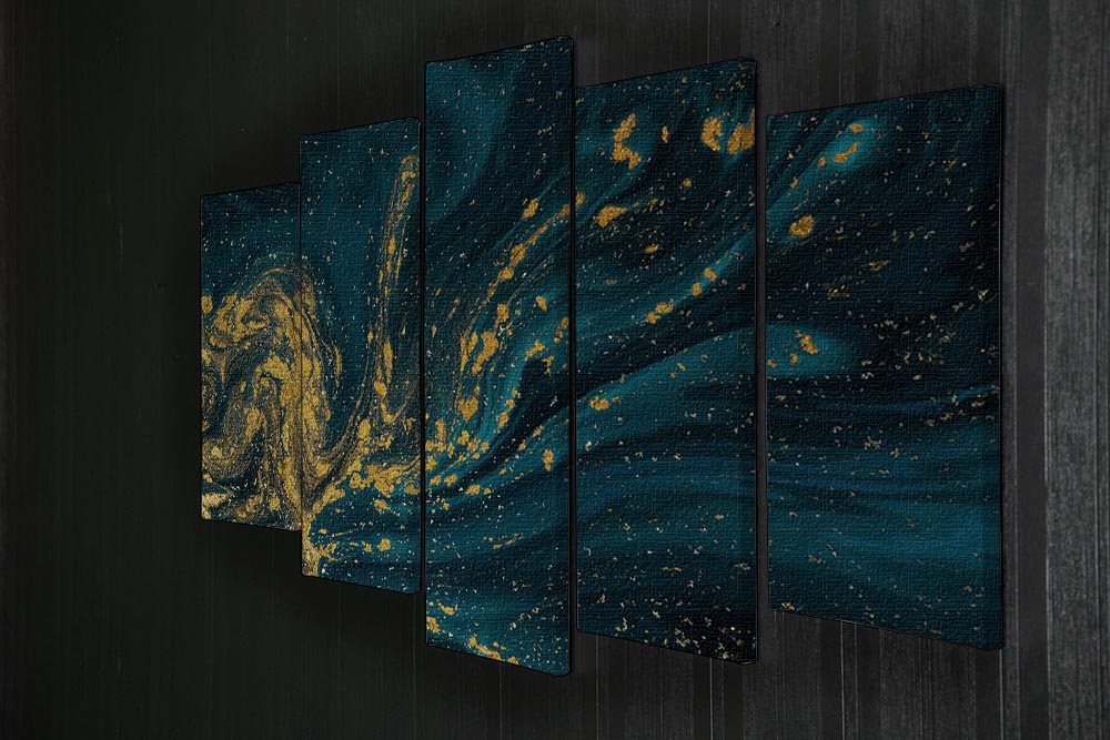 Emerald and Gold Swirled Marble 5 Split Panel Canvas - Canvas Art Rocks - 2