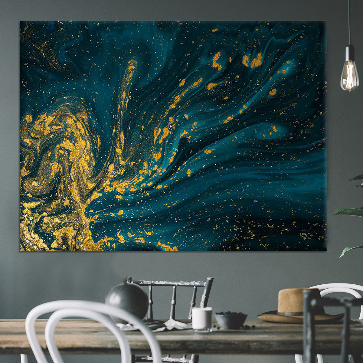 Emerald and Gold Swirled Marble Canvas Print or Poster - Canvas Art Rocks - 3