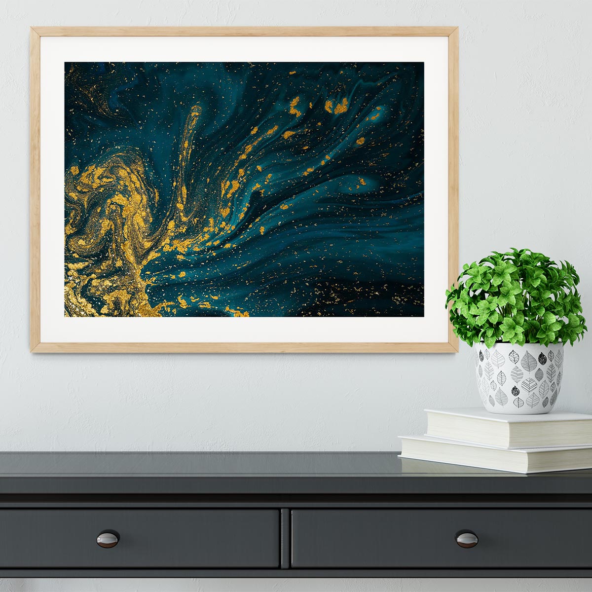 Emerald and Gold Swirled Marble Framed Print - Canvas Art Rocks - 3