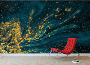 Emerald and Gold Swirled Marble Wall Mural Wallpaper - Canvas Art Rocks - 2