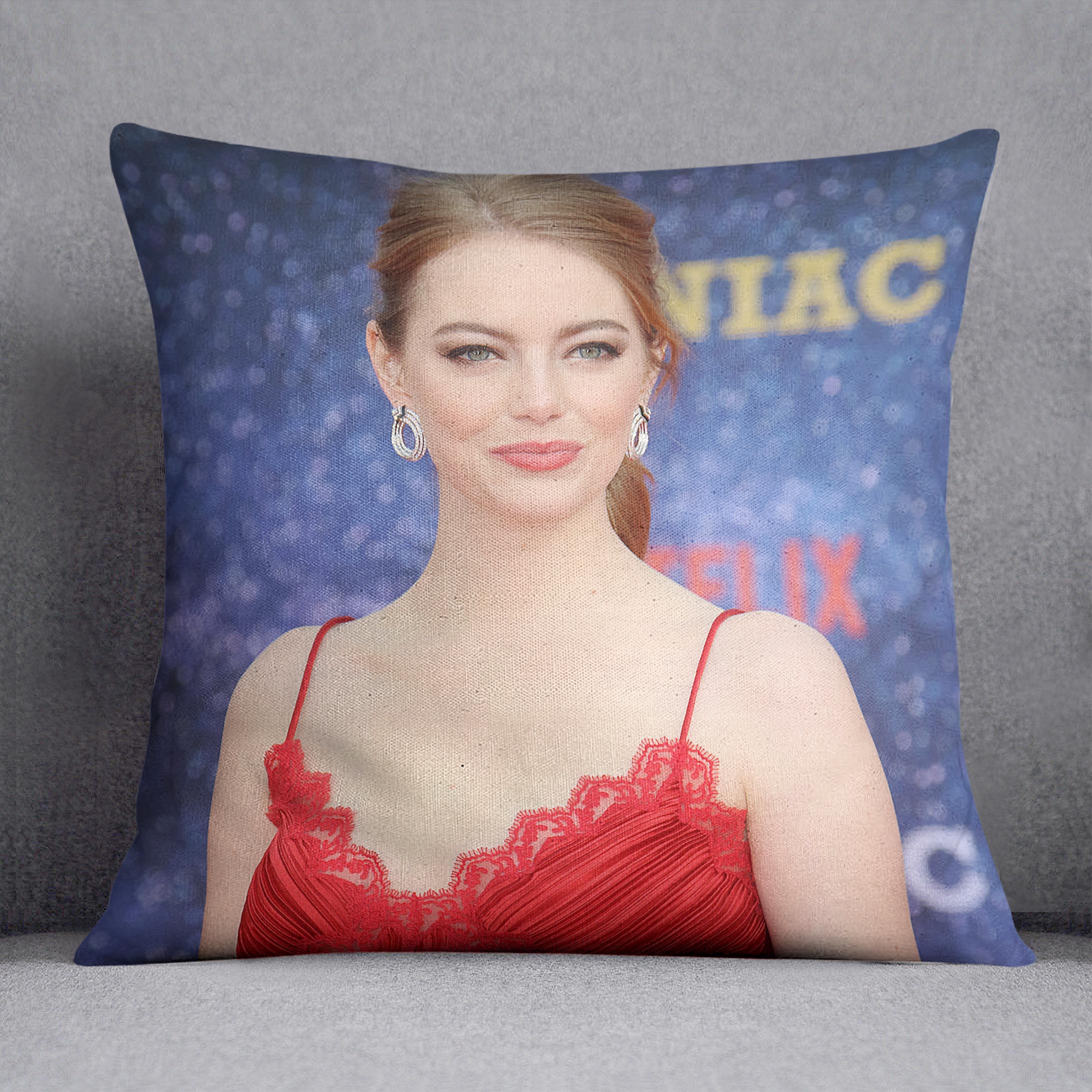 Emma Stone in red Cushion