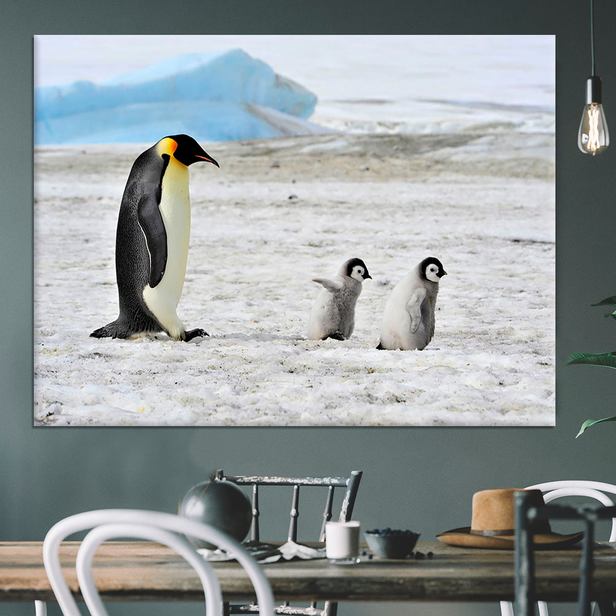 Emperor Penguin with two chicks in Antarctica Canvas Print or Poster - Canvas Art Rocks - 3
