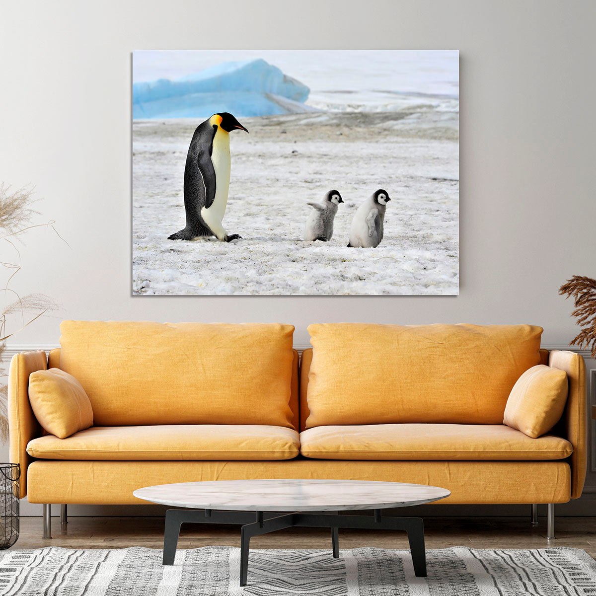 Emperor Penguin with two chicks in Antarctica Canvas Print or Poster - Canvas Art Rocks - 4
