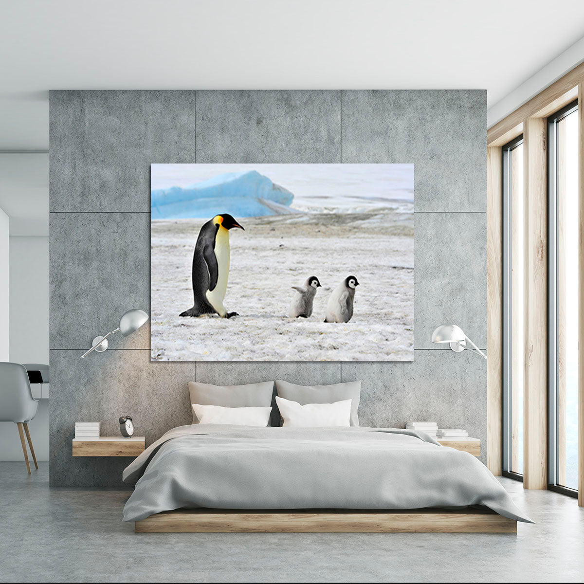 Emperor Penguin with two chicks in Antarctica Canvas Print or Poster - Canvas Art Rocks - 5