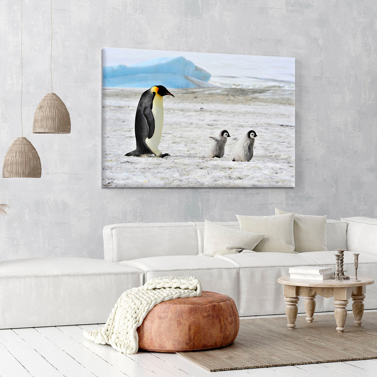 Emperor Penguin with two chicks in Antarctica Canvas Print or Poster - Canvas Art Rocks - 6