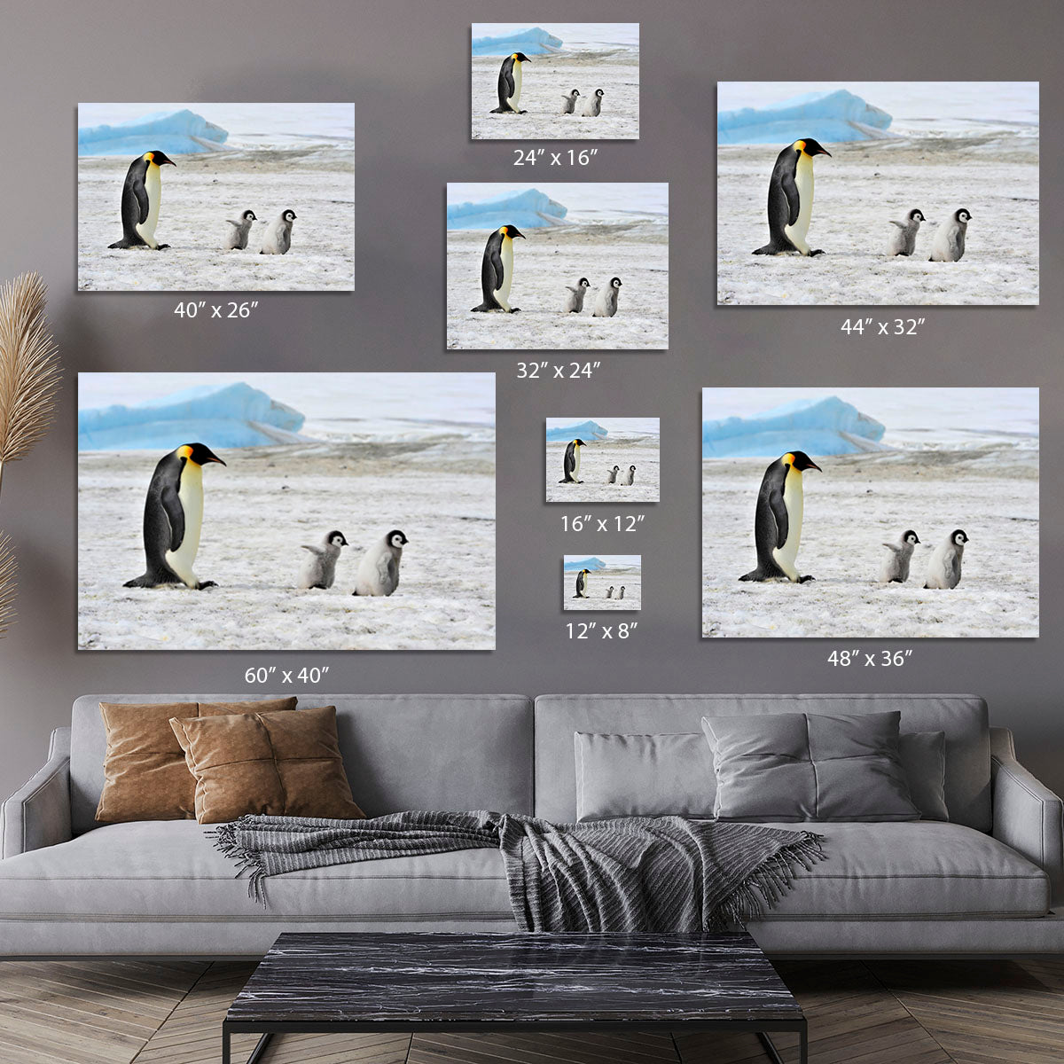 Emperor Penguin with two chicks in Antarctica Canvas Print or Poster - Canvas Art Rocks - 7