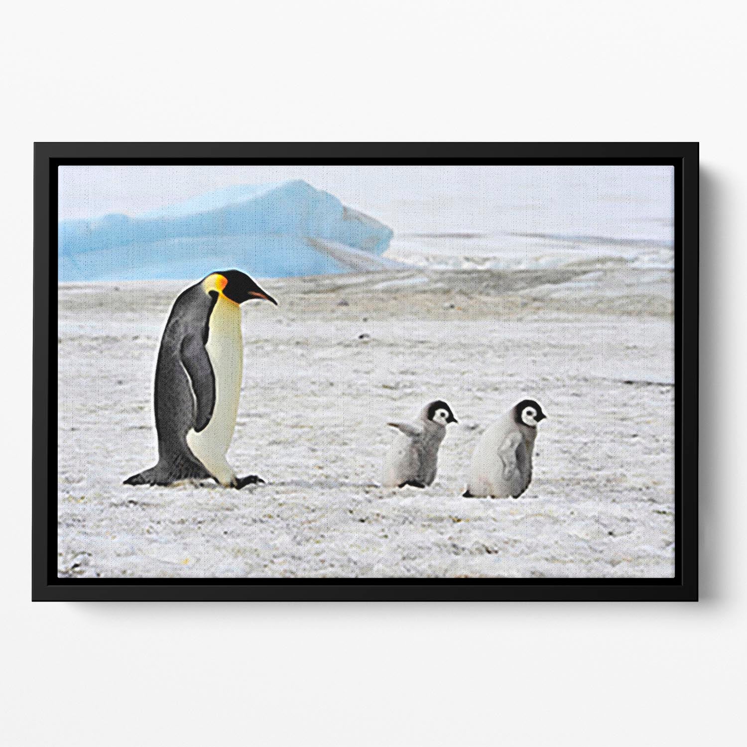 Emperor Penguin with two chicks in Antarctica Floating Framed Canvas - Canvas Art Rocks - 2