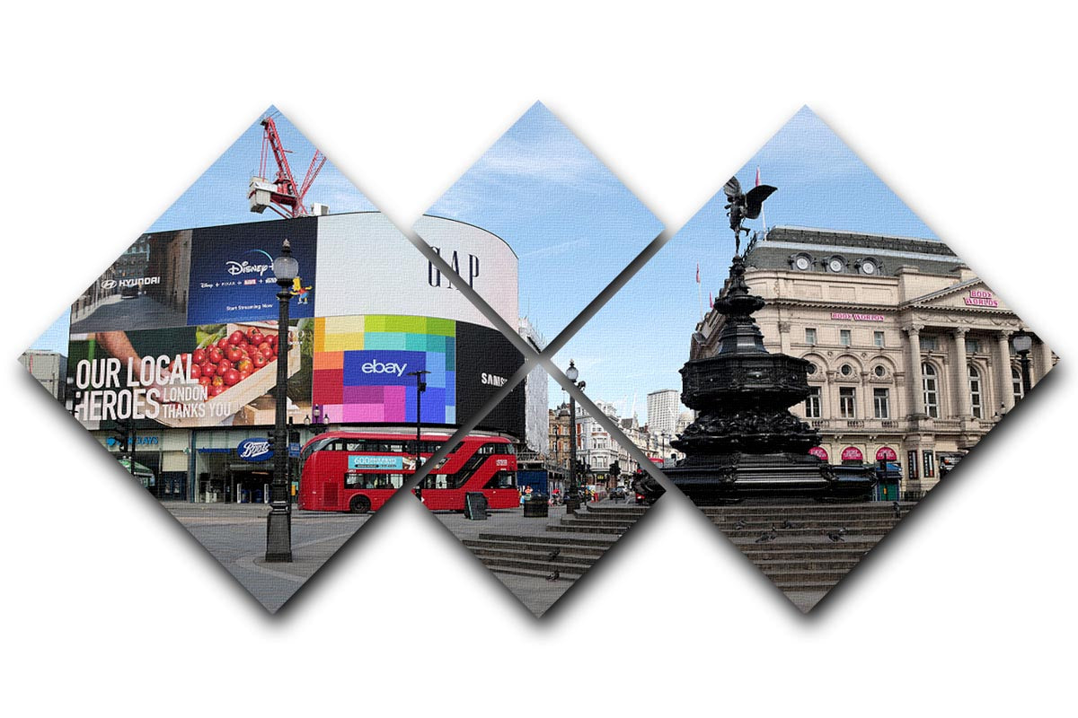 Empty Piccadilly Circus London under Lockdown 2020 4 Square Multi Panel Canvas - Canvas Art Rocks - 1