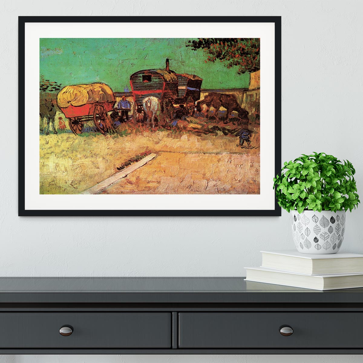 Encampment of Gypsies with Caravans by Van Gogh Framed Print - Canvas Art Rocks - 1