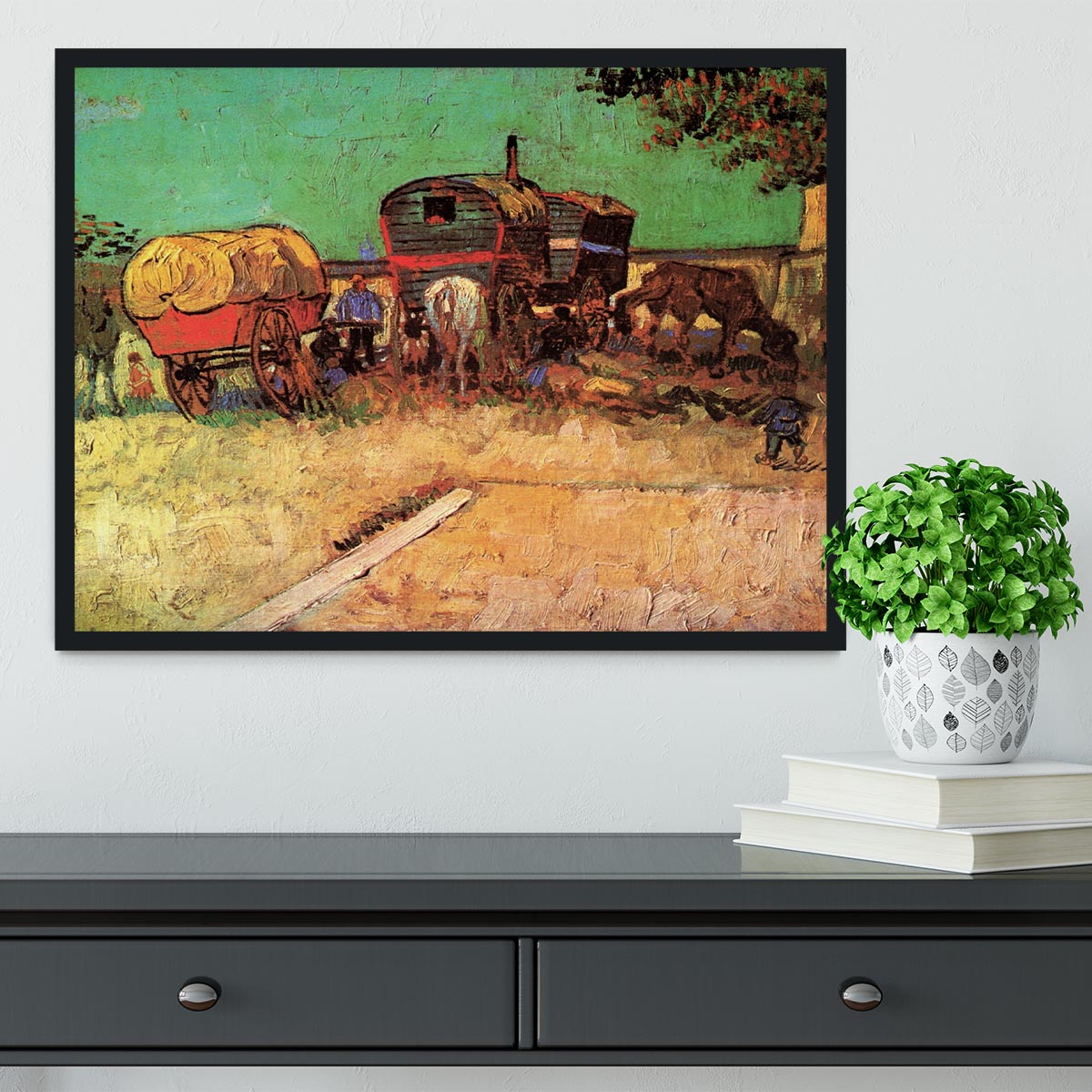 Encampment of Gypsies with Caravans by Van Gogh Framed Print - Canvas Art Rocks - 2
