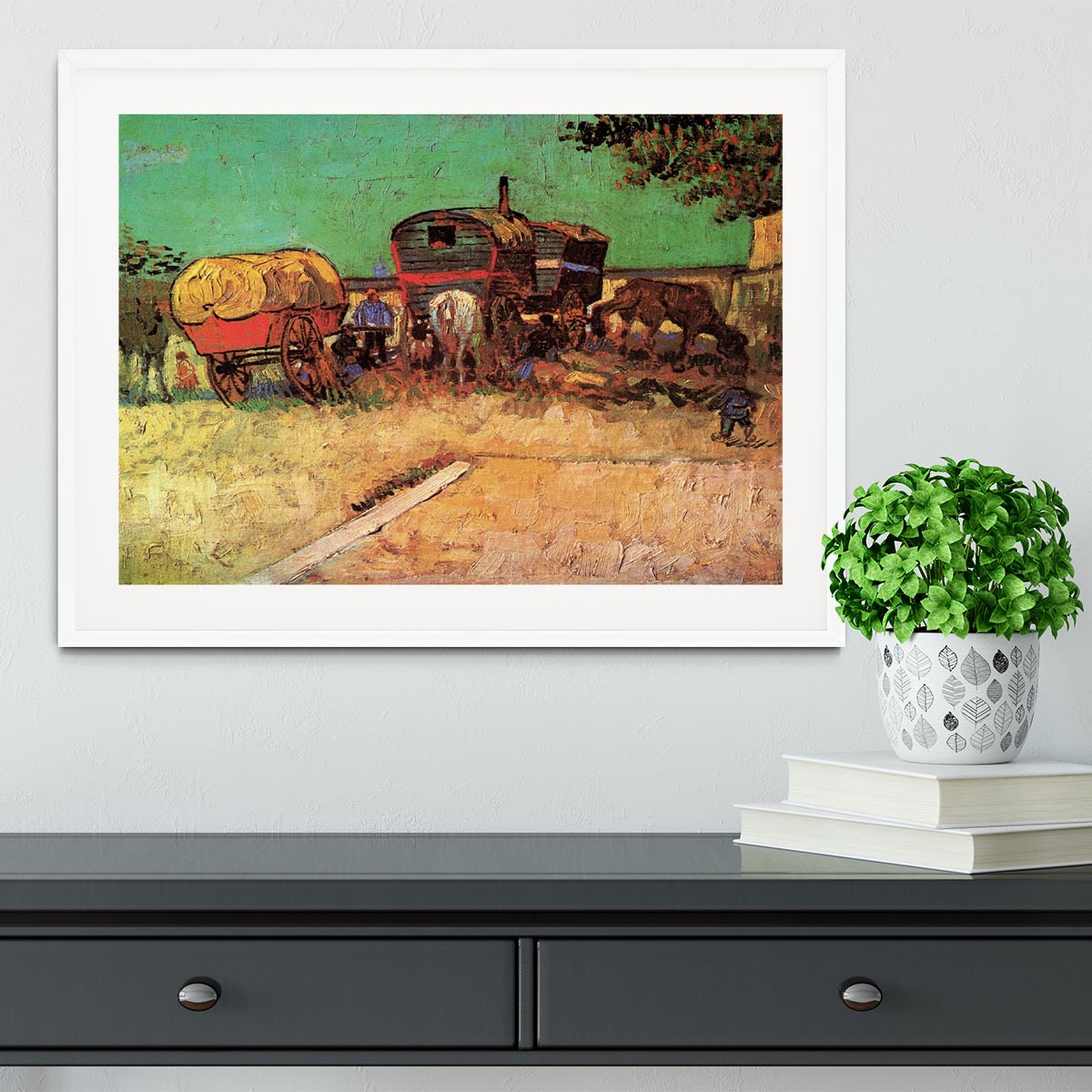 Encampment of Gypsies with Caravans by Van Gogh Framed Print - Canvas Art Rocks - 5
