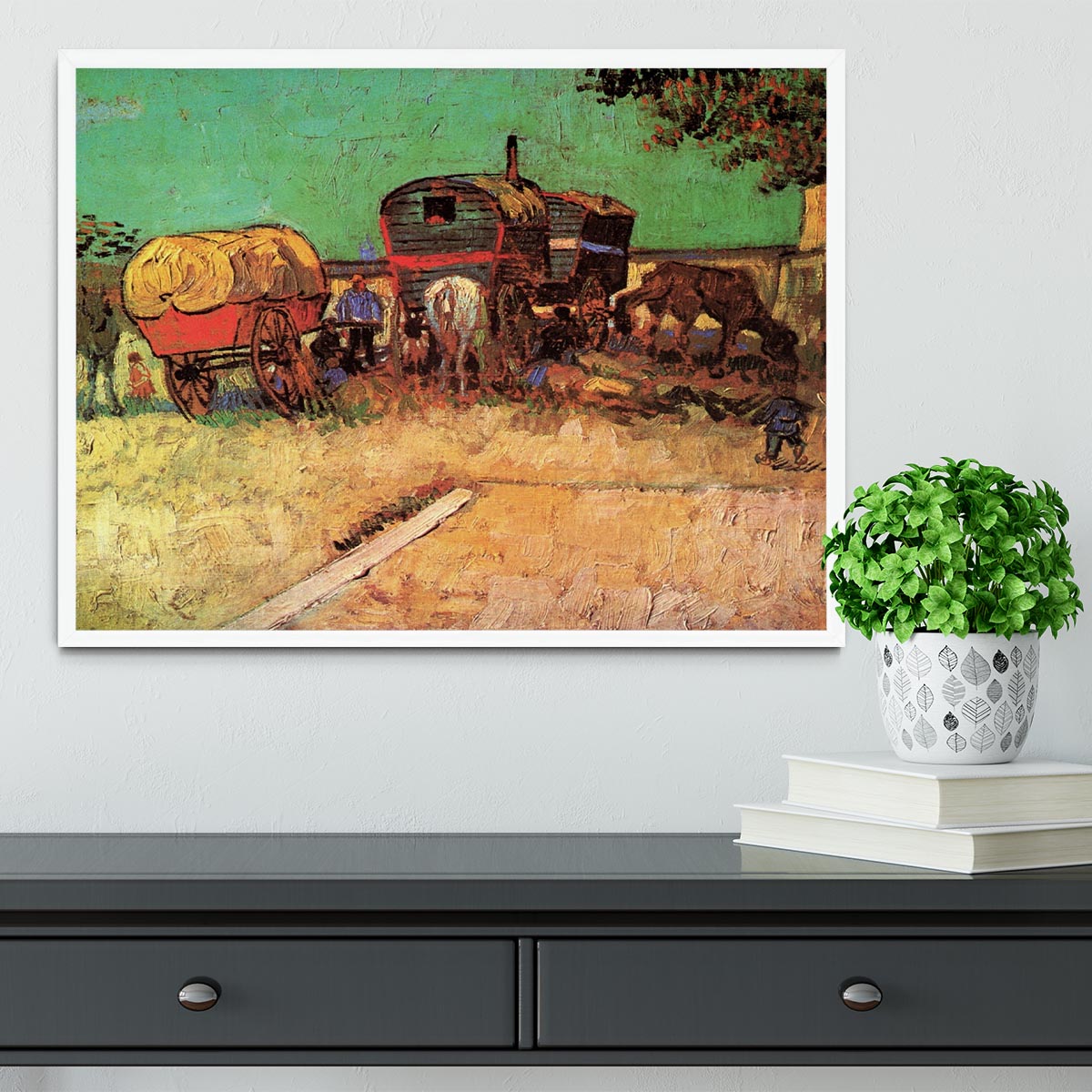 Encampment of Gypsies with Caravans by Van Gogh Framed Print - Canvas Art Rocks -6