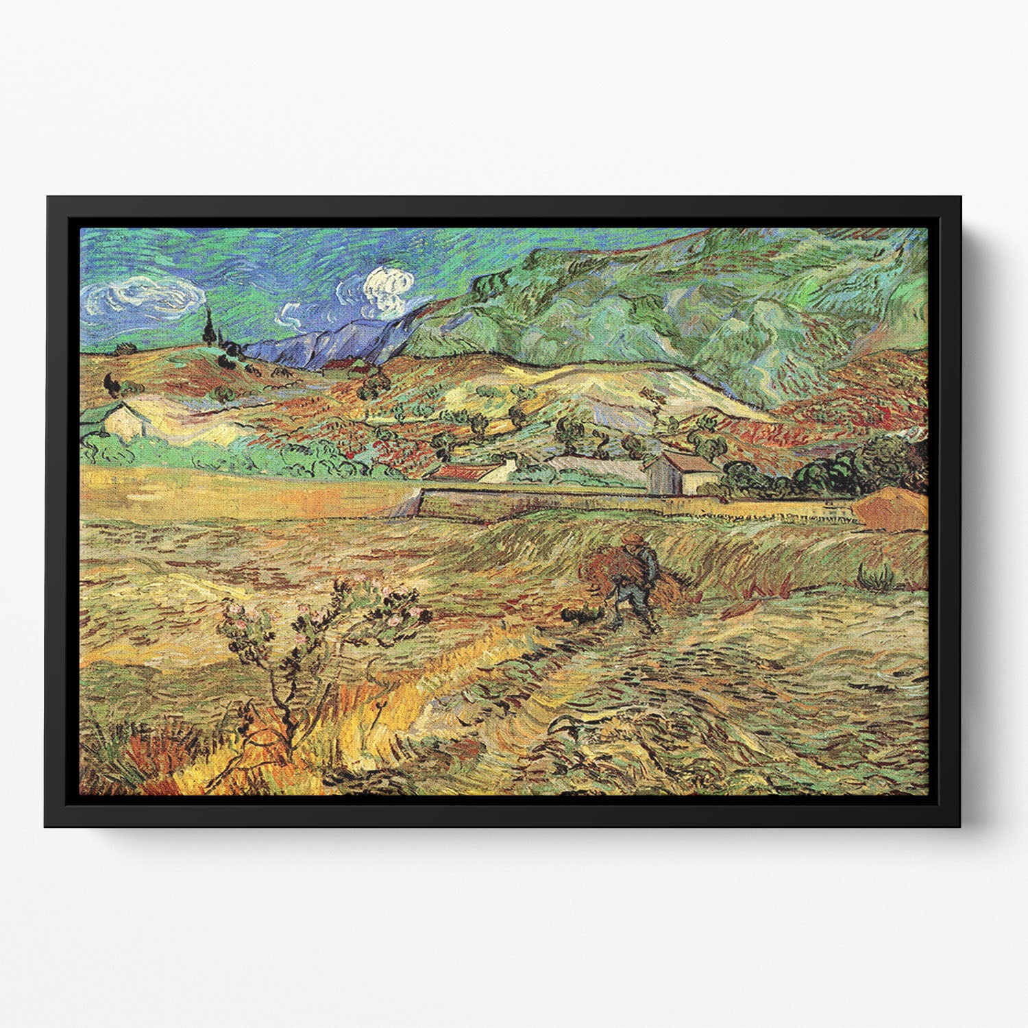 Enclosed Wheat Field with Peasant by Van Gogh Floating Framed Canvas
