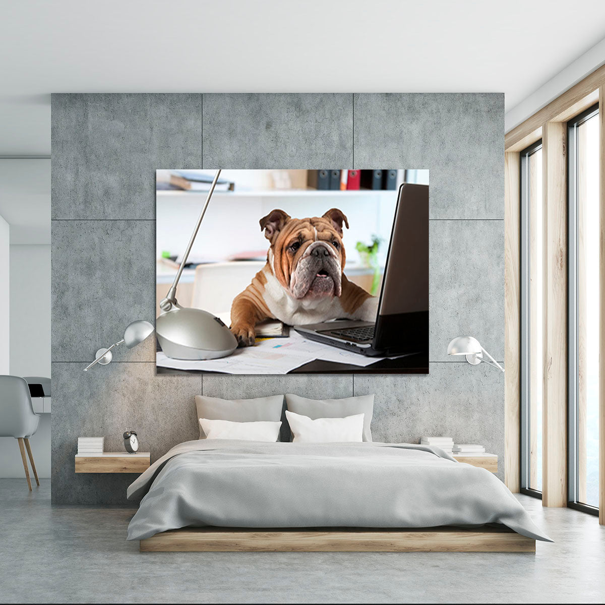 English Bulldog sitting at a desk Canvas Print or Poster - Canvas Art Rocks - 5