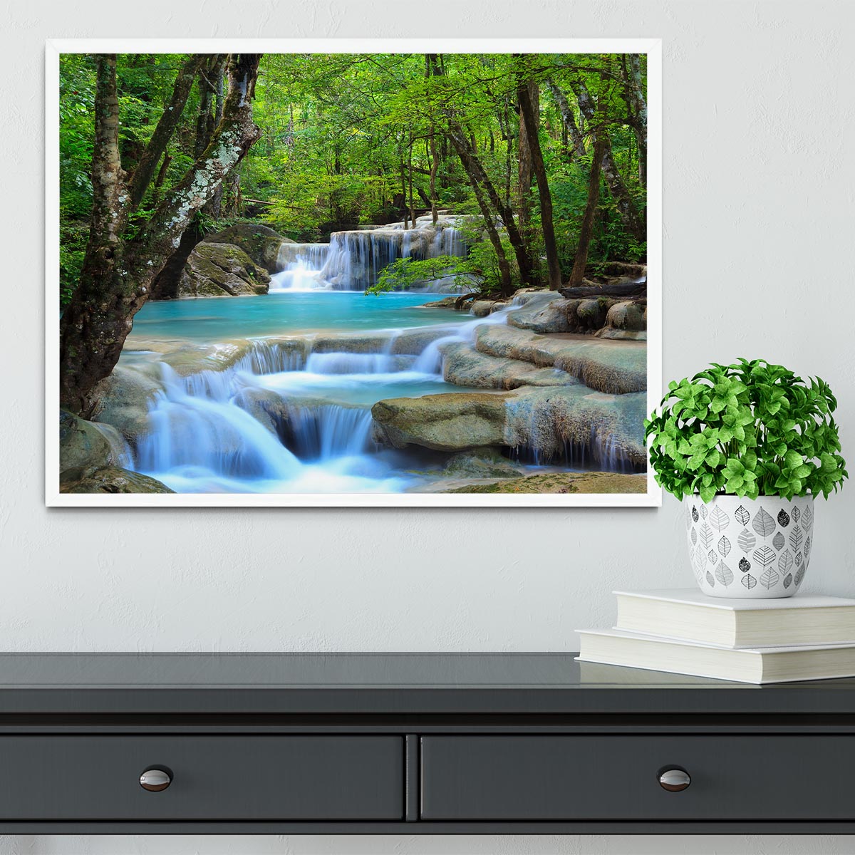 Erawan Waterfall Framed Print - Canvas Art Rocks -6